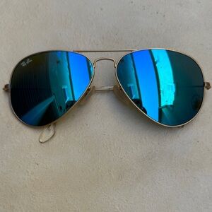 Ray-Ban Aviator Sunglasses — Gold Frame with Blue Mirrored Lenses